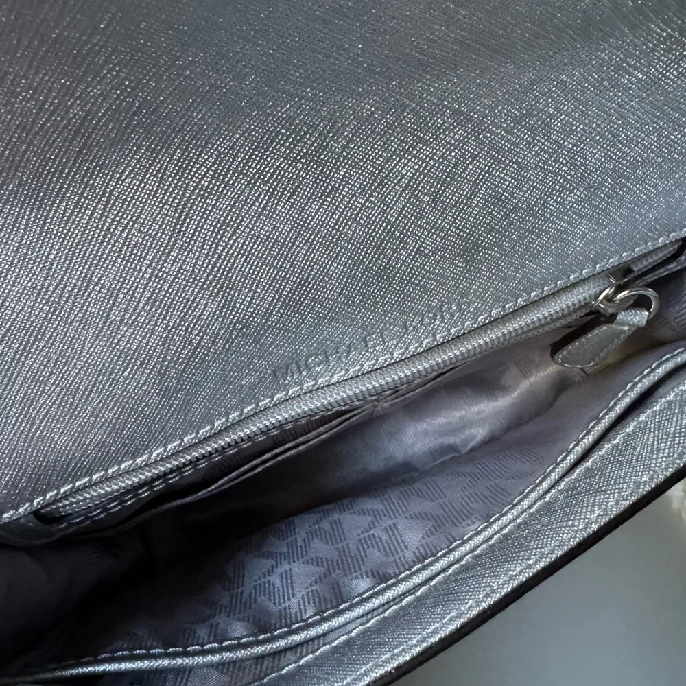 Michael Kors Silver Cynthia small shoulder flap bag